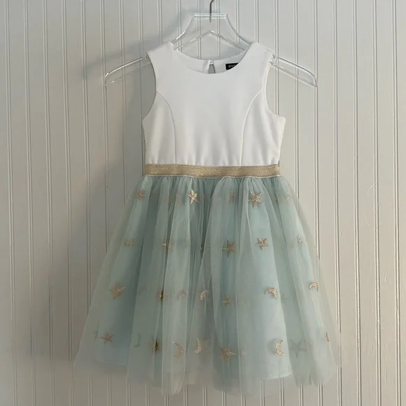 princess polly baby blue dress Zandra Rhodes London Moon and Stars Printed Silk Bead Sequin Pearl Ruffle  Dress For Sale at 1stDibs